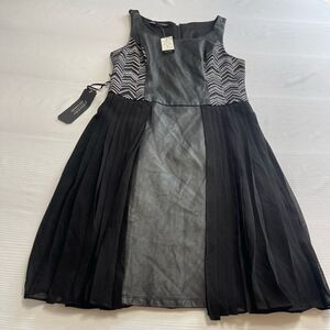 NWT Bebe Addiction Black Bonded Lace Leather Dress Size Small New